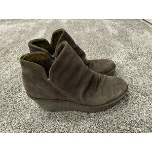 Fly London Womens Ankle Booties Brown Suede Platform Wedge Heel Slip On Size 41